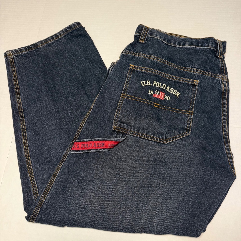 US Polo Assn Mens Carpenter Jeans Dark Wash Denim Baggy Fit 36x30 Pants Y2K